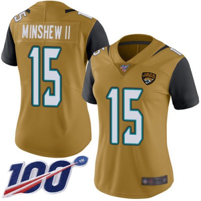 Nike Jacksonville Jaguars #15 Gardner Minshew II Gold Women's Stitched NFL Limited Rush 100th Season Jersey